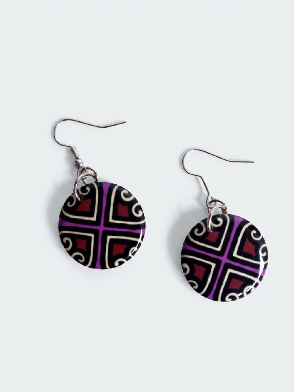 Stylish Purple & Black Round Drop Earrings